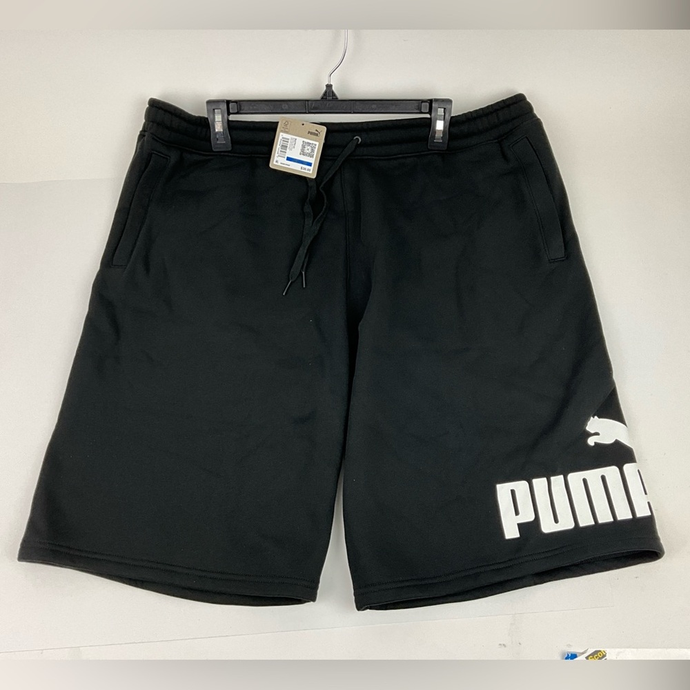 PUMA Men's Black White Logo Fleece Shorts New With Tags
